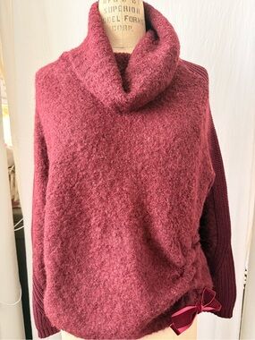 Wrap London, Fluffy Boucle Cowl Neck with Side Shirred Velvet Bow Sweater